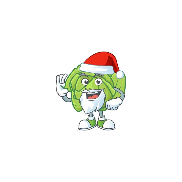 Happy cabbage in Santa costume mascot style — Stock Vector