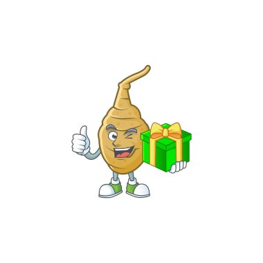 Mutlu Kudüs enginarının hediye kutulu çizgi film karakteri.