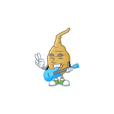 Hoş ve havalı Kudüs enginar çizgi film karakteri performansı gitar ile