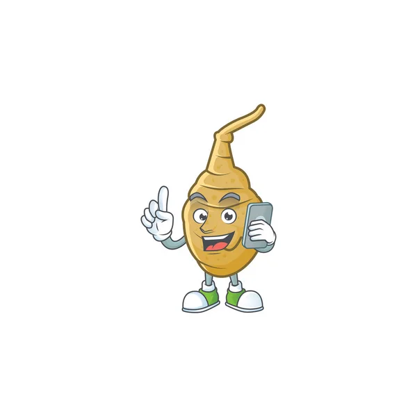 Mascot design of jerusalem artichoke speaking on the phone — стоковий вектор