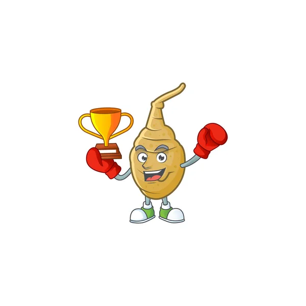 Super cool Boxing winner jerusalem artichoke in mascot cartoon style - Stok Vektor