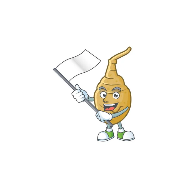 Cute jerusalem artichoke cartoon character design holding a flag - Stok Vektor