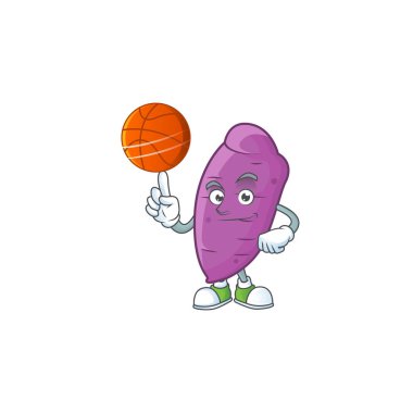 Mutlu yüz okinawa golf çizgi film karakteri basketbol oynuyor.
