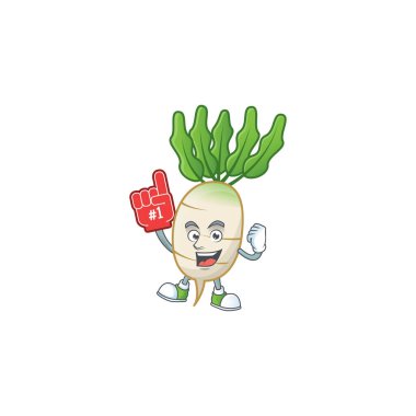 Köpük parmaklı komik Daikon maskot tarzı