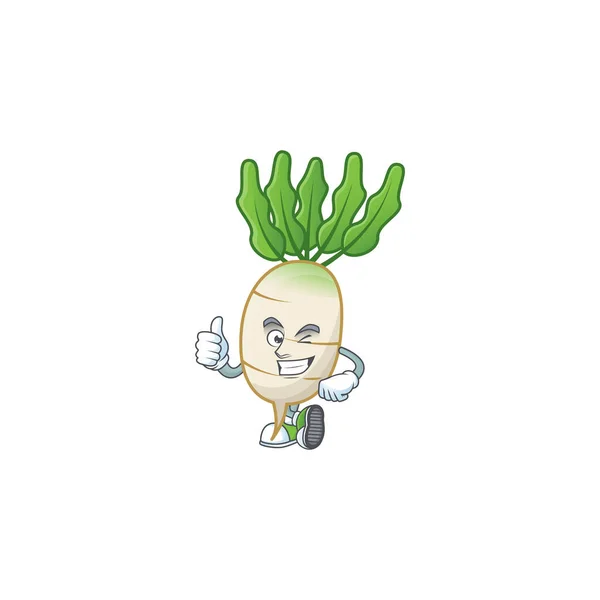 Personagem de desenho animado de daikon fazendo Thumbs up gesto —  Vetores de Stock