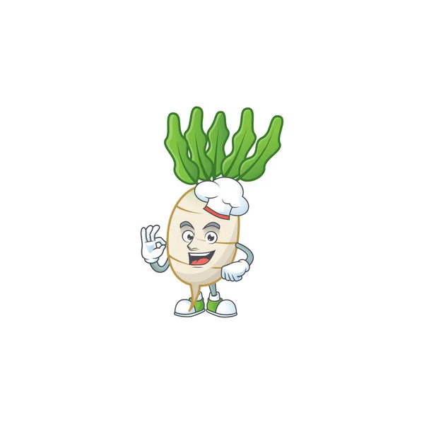 Smiley Face chef daikon character with white hat — Stock Vector