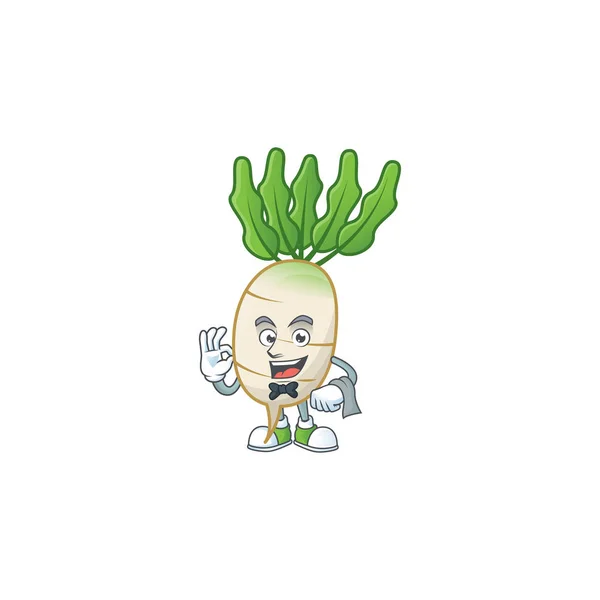 Personaje de dibujos animados Daikon como un aspecto de camarero — Vector de stock
