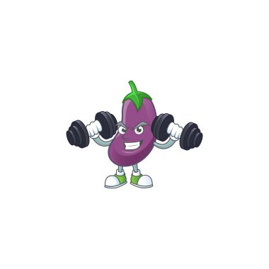 Spor salonu, halterli patlıcan maskotu ikonu.