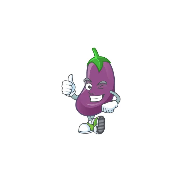 Personnage de dessin animé de l'aubergine faisant pouce geste — Image vectorielle