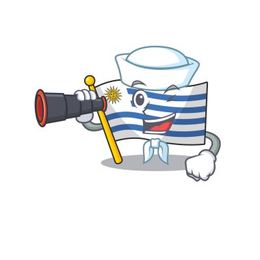 Flag uruguay cartoon with in sailor holding binocular character vector