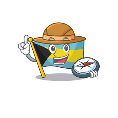 İçinde pusula karakteri olan bayrak Bahama çizgi filmi