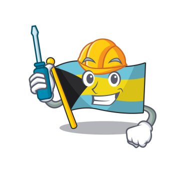 Otomotiv karakterli maskot bayrağı bahamaları