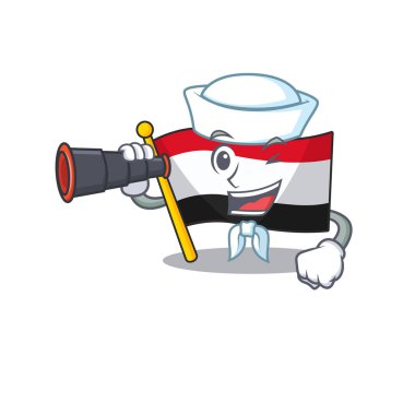 Elinde dürbünlü karakter olan denizci maskotu.