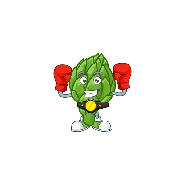 Desain karakter karakter artichoke Funny Face Boxing - Stok Vektor