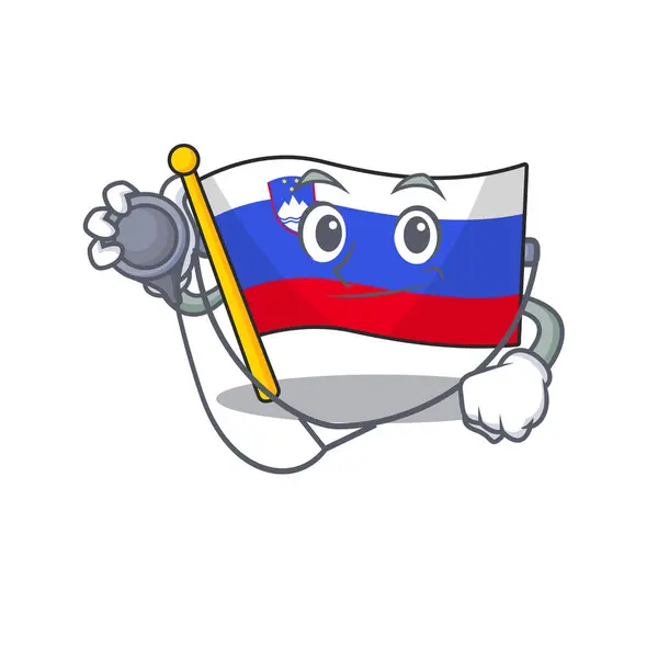 Docteur drapeau de dessin animé slovenia avec mascotte — Image vectorielle