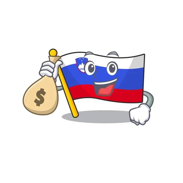 Segurando saco bandeira dos desenhos animados slovenia em com mascote — Vetor de Stock