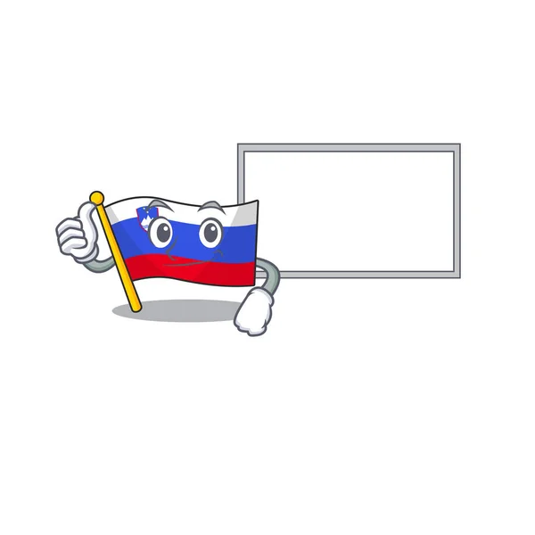 Pouces vers le haut avec le drapeau de bande dessinée planche slovenia avec mascotte — Image vectorielle