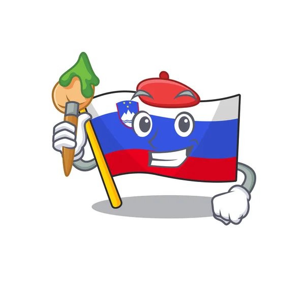 画家卡通画国旗插花与吉祥物在一起 — 图库矢量图片