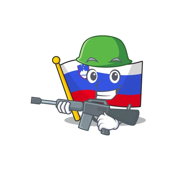 Armee-Cartoon-Flagge Slowenien mit Maskottchen — Stockvektor