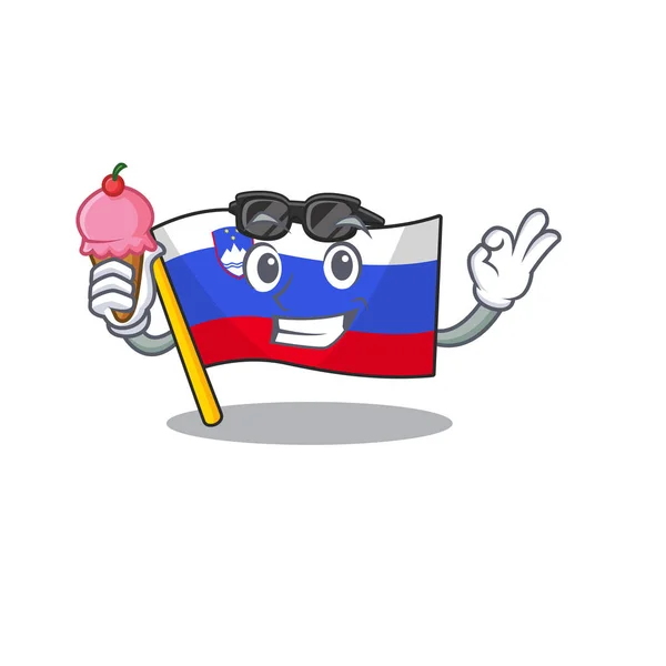 Drapeau slovenia dessin animé avec dans avec personnage de crème glacée — Image vectorielle
