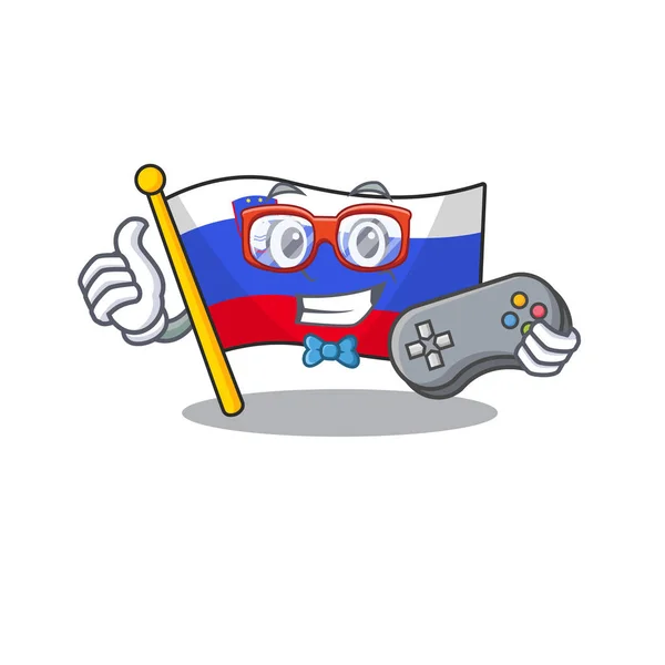 Cartoon flag slovenia isolated in character holding gamer — Stock Vector