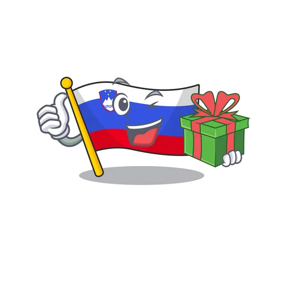 Bandera de dibujos animados slovenia aislado en carácter celebración de regalo — Vector de stock