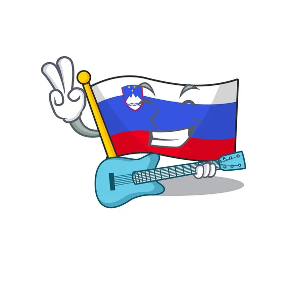 Drapeau de bande dessinée slovenia isolé dans le caractère avec guitare — Image vectorielle