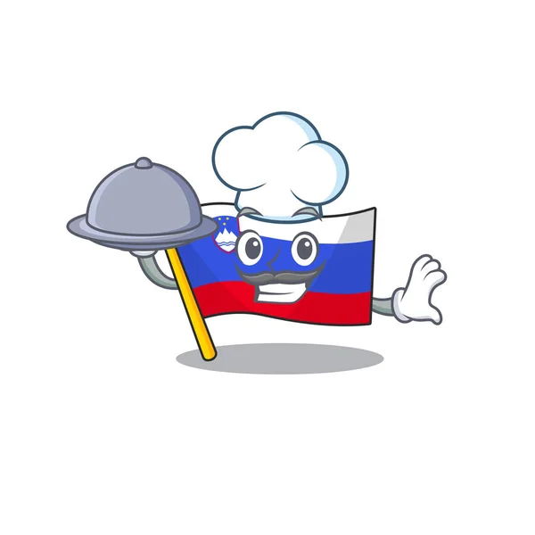 Cartoon flag slovenia isolated in character chef holding food — Stock Vector