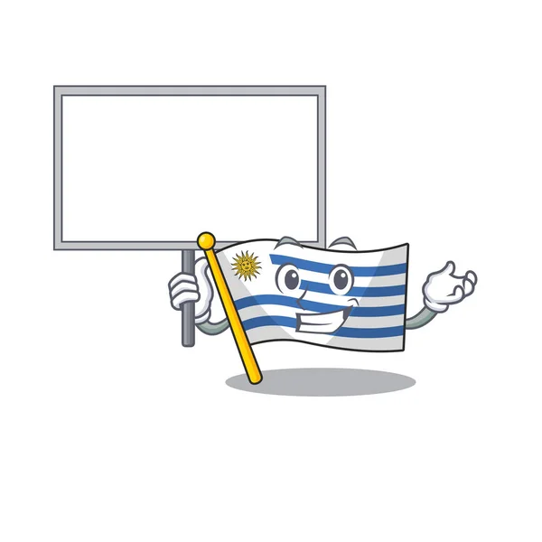 Llevar a bordo de dibujos animados bandera uruguay con la mascota — Archivo Imágenes Vectoriales