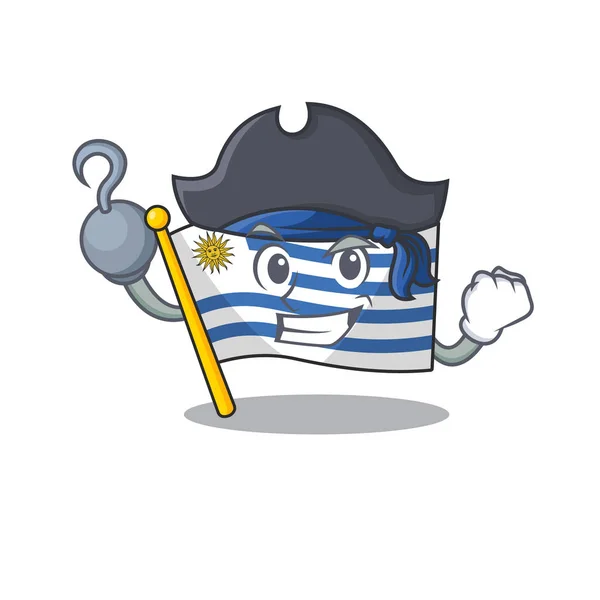 Pirát karikatura vlajka uruguay s maskot — Stockový vektor