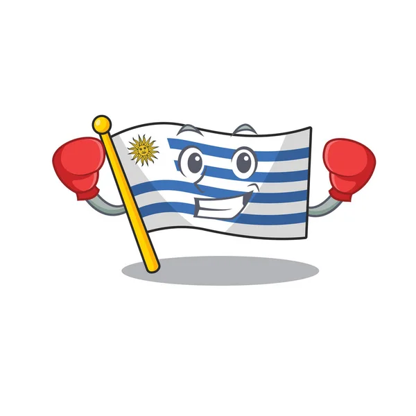 Boxeo de dibujos animados bandera uruguay con la mascota — Vector de stock