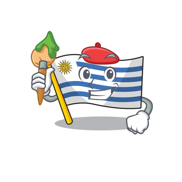 Peintre dessin animé drapeau uruguay dedans avec mascotte — Image vectorielle