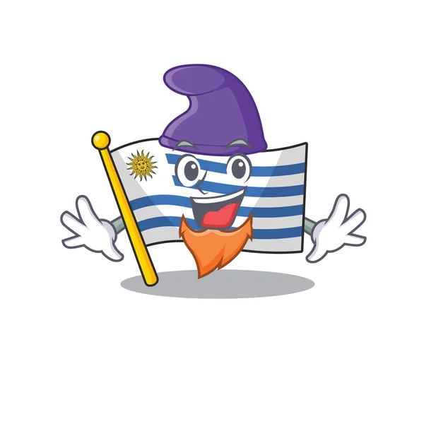 Drapeau de dessin animé elfe uruguay avec mascotte — Image vectorielle