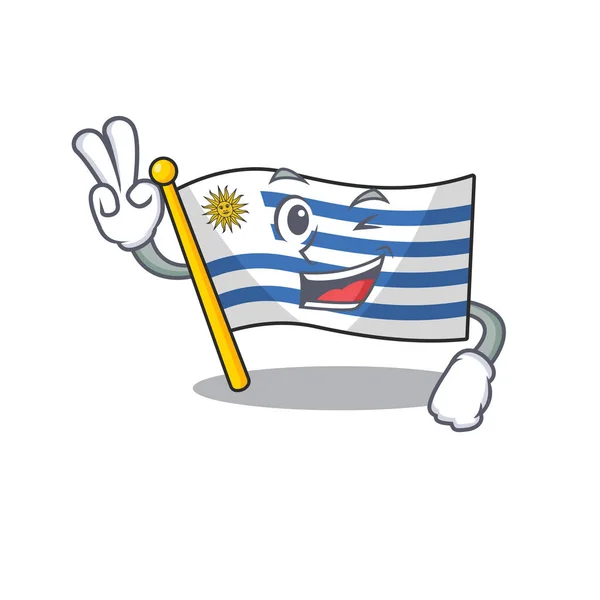 Drapeau de bande dessinée uruguay isolé dans le caractère deux doigts — Image vectorielle