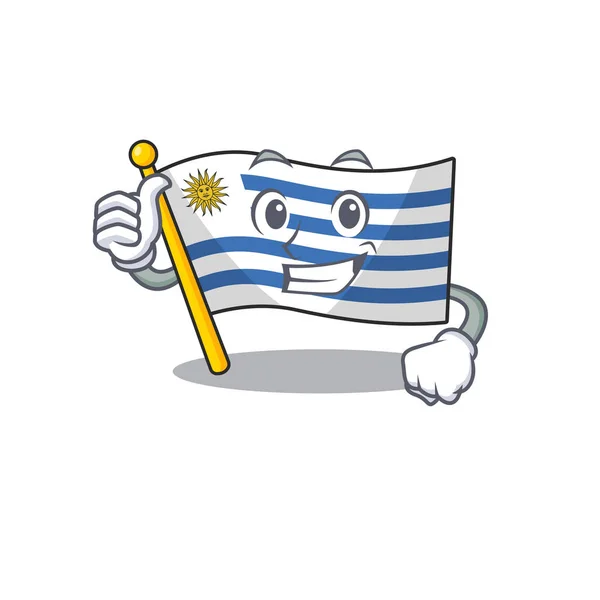 Drapeau de bande dessinée uruguay isolé dans les pouces de caractère vers le haut — Image vectorielle