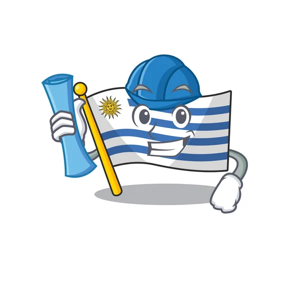 Bandera de dibujos animados uruguay aislado en carácter arquitecto — Archivo Imágenes Vectoriales