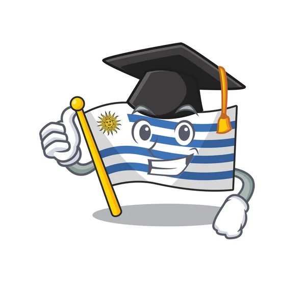 Bandera de dibujos animados uruguay aislado en el personaje sombrero de graduación — Archivo Imágenes Vectoriales