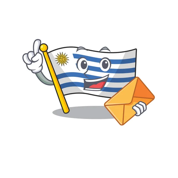 Bandeira dos desenhos animados uruguai isolado em caráter trazer envelope —  Vetores de Stock