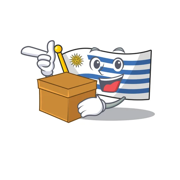 Drapeau de bande dessinée uruguay isolé dans le caractère avec boîte d'apporter — Image vectorielle