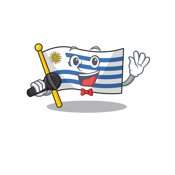 Drapeau uruguay dessin animé avec dans le personnage de chant — Image vectorielle