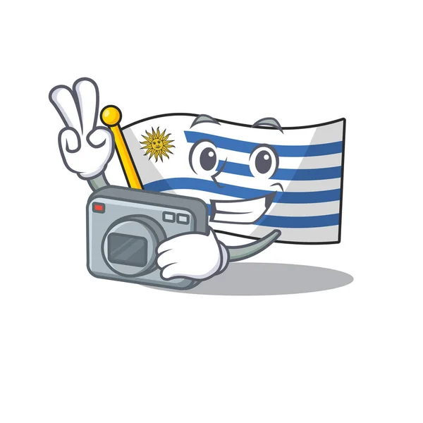 Bandeira uruguay desenhos animados com em caráter de fotógrafo —  Vetores de Stock