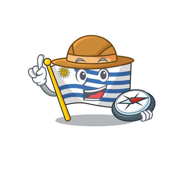 Flagge Uruguay Cartoon mit im Besitz Kompass Charakter — Stockvektor