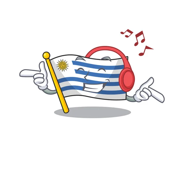 Vlajka uruguay karikatura s v poslechu hudební postava — Stockový vektor