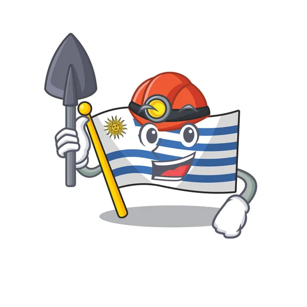 Drapeau uruguay dessin animé avec dans le personnage mineur — Image vectorielle