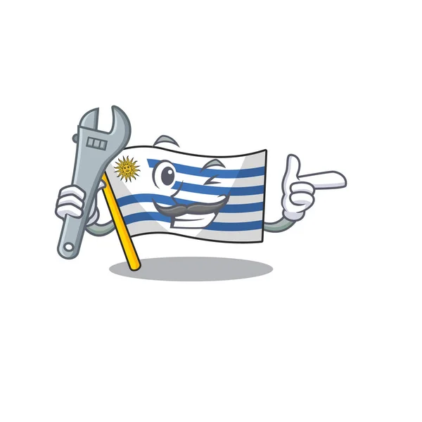 Mascotte vlag uruguay met in mechanisch karakter — Stockvector