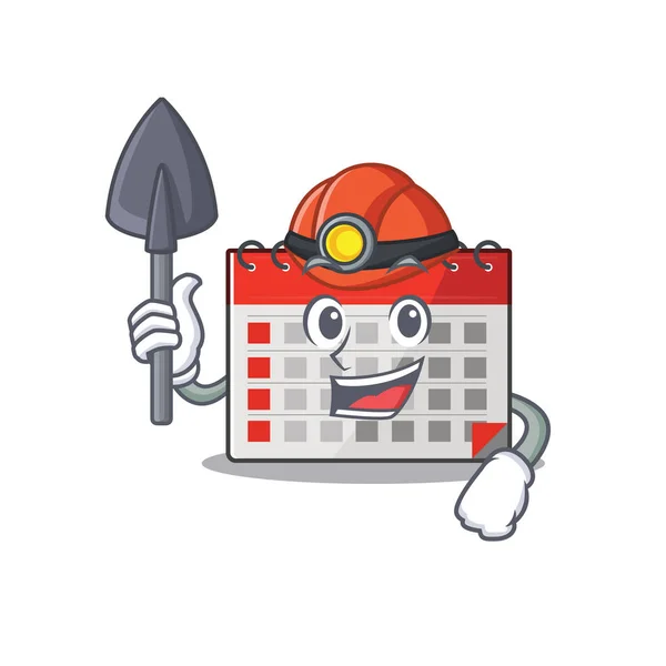 Calendário desenhos animados com mineiro em forma de mascote — Vetor de Stock