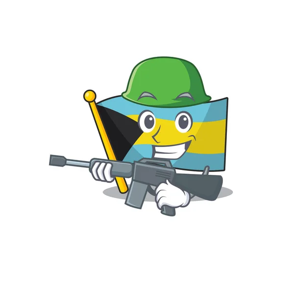 Flaga Bahamy kreskówki z charakterem armii — Wektor stockowy