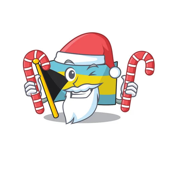 Maskottchen Flagge Bahamas mit in Santa bringen Süßigkeiten Charakter — Stockvektor
