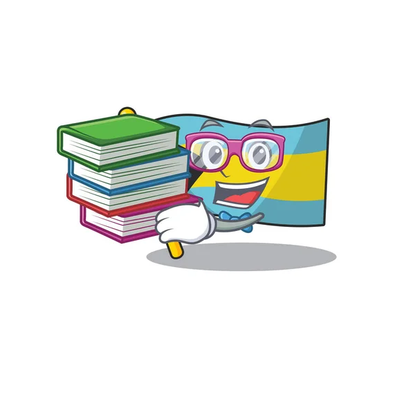 Mascotte drapeau bahamas avec dans l'élève apporter personnage de livre — Image vectorielle