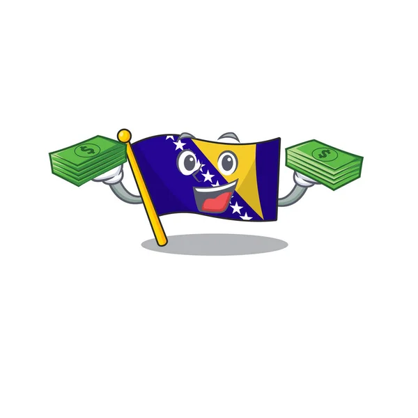 Personaje confiado de bosnia de bandera sonriente con bolsa de dinero — Vector de stock